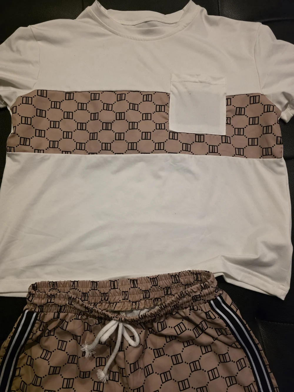 Boys Beige Patterned Short Set Size 10Y